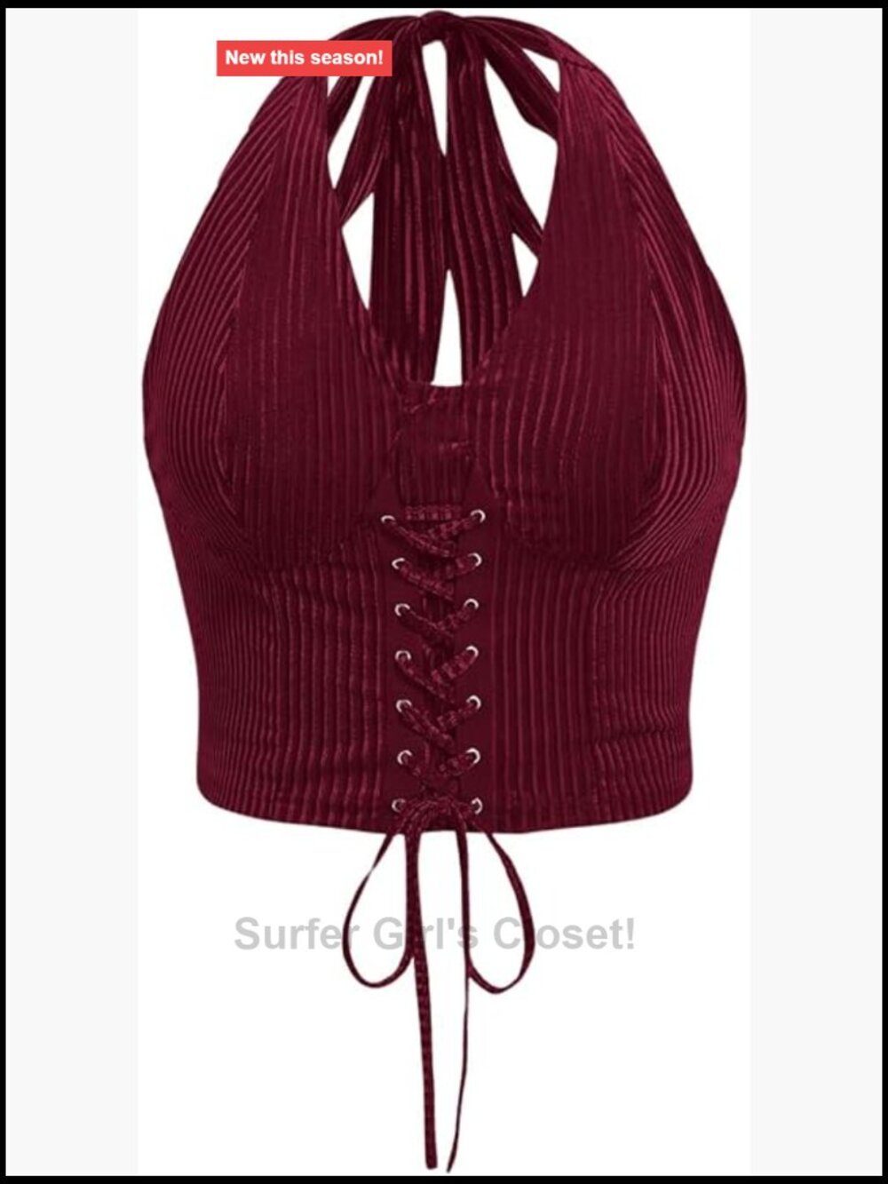 Women's Plus Size Lace Up Halter Crop Tank Top Sleeveless Clubwear